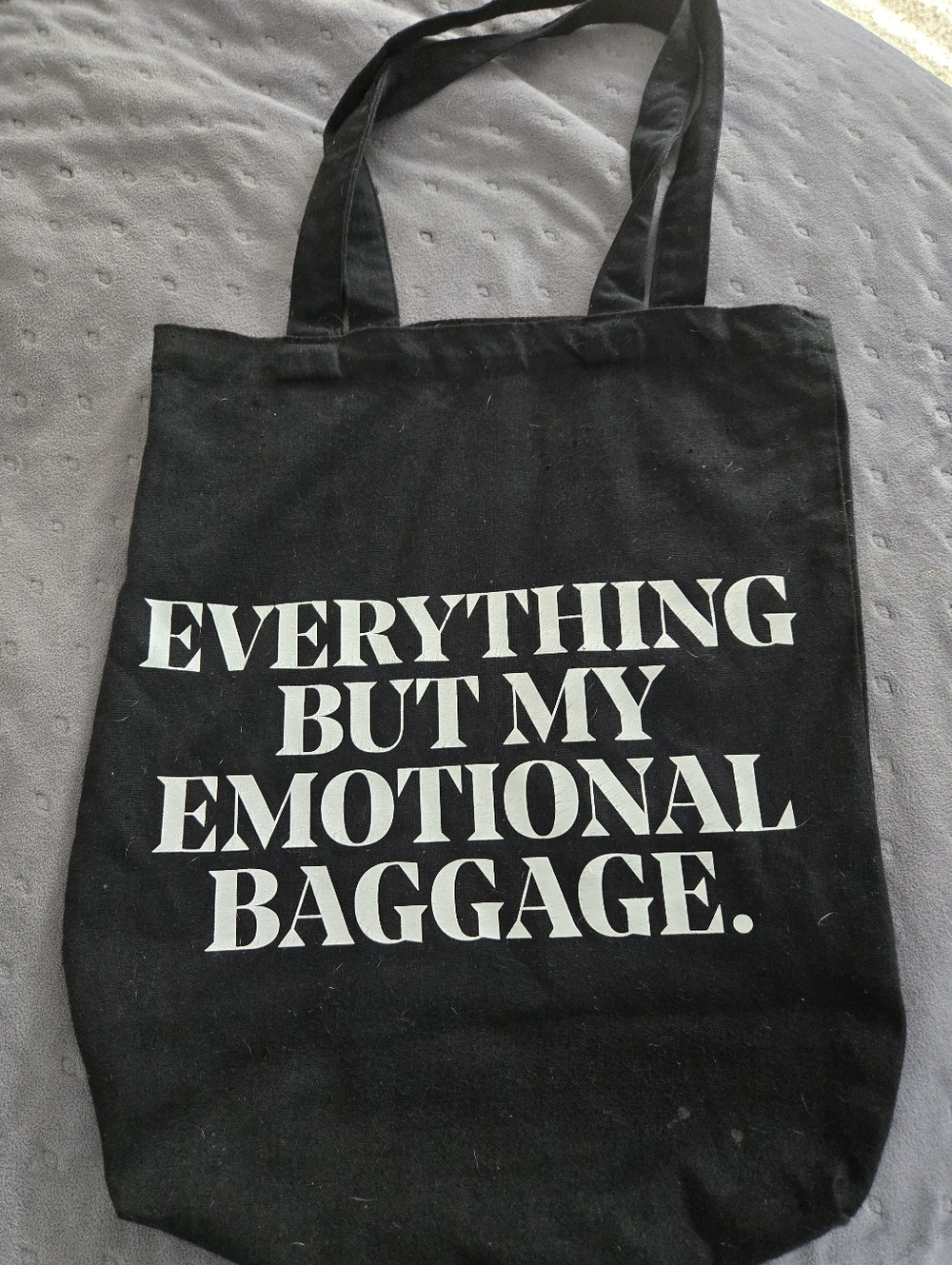IL MAKIAGE Black Tote with White Text "Everything But My Emotional Baggage"